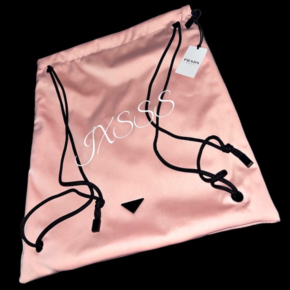 Baby-Pink/Black Reversible Prada Beauty (Satin-Lined) Drawstring Backpack - Picture 9 of 16